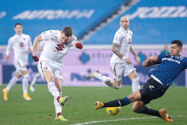 İtalya, Bergamo, 6 Şubat 2021: Andrea Belotti (Torino forvet), ATALANTA TORINO, Serie A 2020 / 2021, Gewiss Stadyumu 'na karşı ikinci yarıda gol attı.