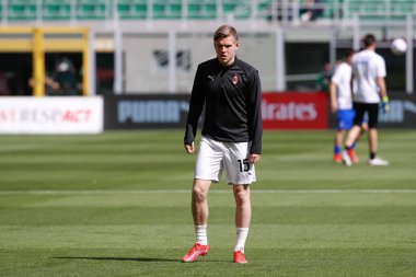 İtalya, Milan, 3 Nisan 2021: Jens Petter Hauge (Milan orta saha oyuncusu) futbol maçı öncesi AC MILAN - SAMPDORIA, Serie A 2020-2021, San Siro Stadyumu