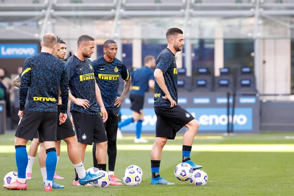 Italy Milan May 2021 Inter Players Shot Goal Pregame Football — Stock Photo, Image