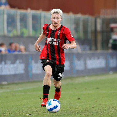 İtalya, Genova, 23 Ağustos 2021: Alexis Saelemaekers (Milan orta saha oyuncusu) futbol karşılaşması SMPDORIA - AC MILAN, Serie A 2021-2022 Gün 1, Ferraris Stadyumu