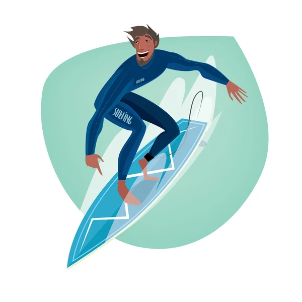 Homme sur une planche de surf — Image vectorielle