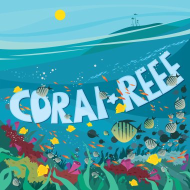 Coral reef with fish and seaweed clipart