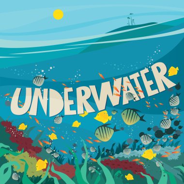 Underwater world with coral reef clipart