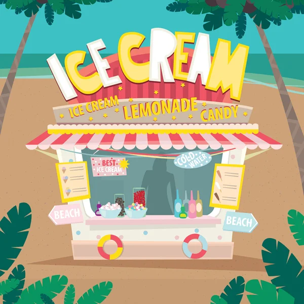 Puesto de venta de helados junto al mar — Vector de stock