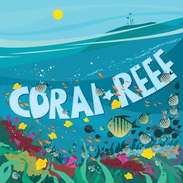 Korallenriff mit Fischen und Algen — Stockvektor