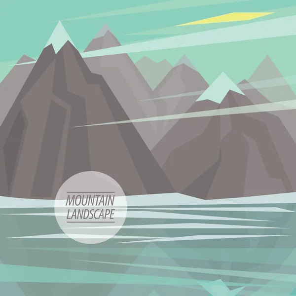 Paisaje de montaña plana con gran lago — Vector de stock