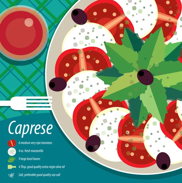 Caprese salad on plate — Stock Vector