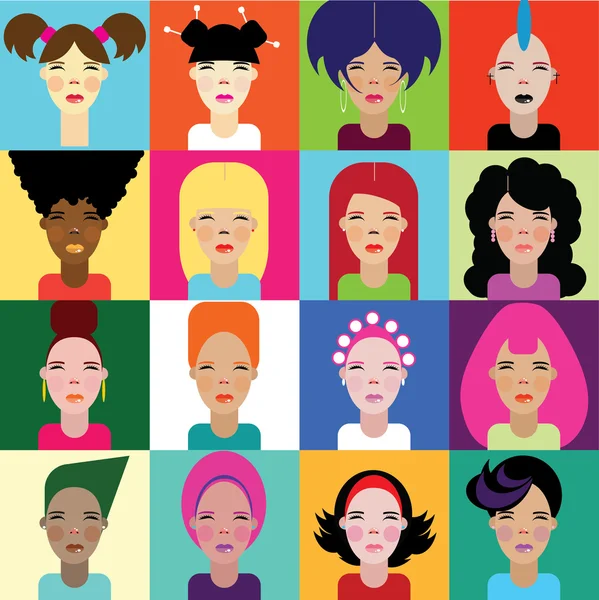 Beaux visages de femmes — Image vectorielle