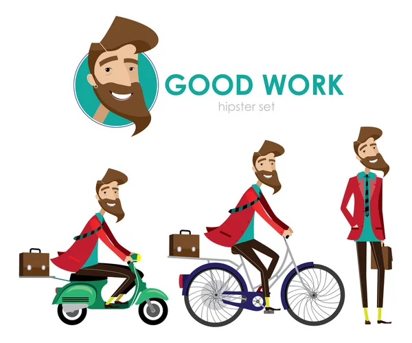 Hipster man op scooter — Stockvector