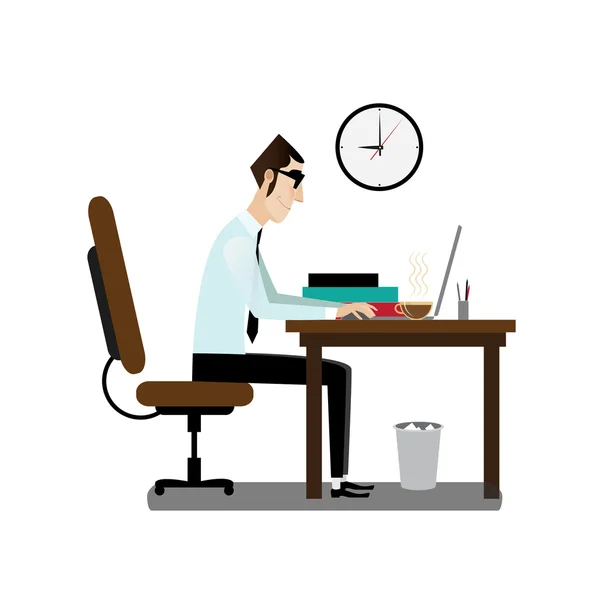 Office man sitting at working desk — Stock Vector