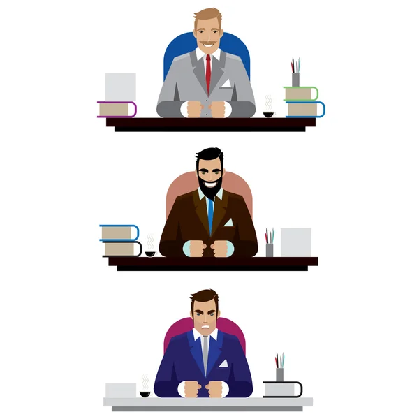 Uomini d'affari seduti alla scrivania — Vettoriale Stock