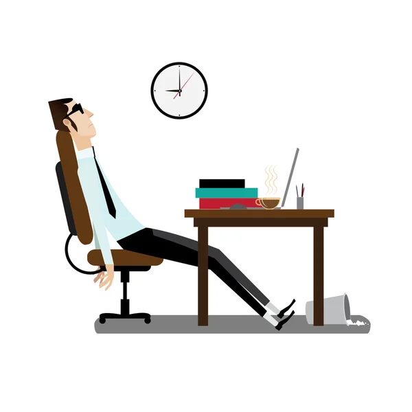 Κουρασμένος γραφείο άνθρωπος κάθεται στο γραφείο — Διανυσματικό Αρχείο