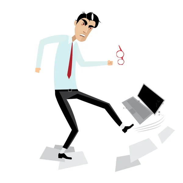 Hombre de negocios enojado rompiendo portátil — Archivo Imágenes Vectoriales