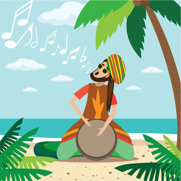 Hippy homme joue sur le tambour — Image vectorielle