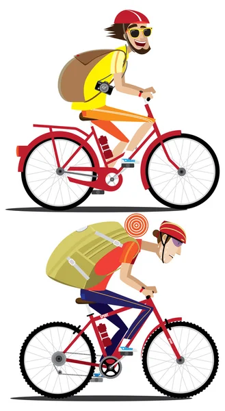 Two cyclists rides by bicycles — Stock Vector