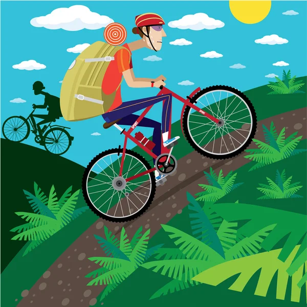 Giovane uomo sale in bicicletta — Vettoriale Stock