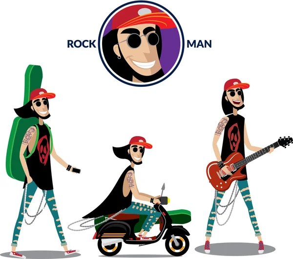 Άνθρωπος της ροκ σε διαφορετικούς χαρακτήρες — Διανυσματικό Αρχείο
