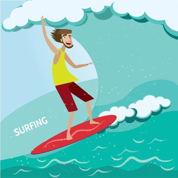 Surfer gewinnt Wellen — Stockvektor