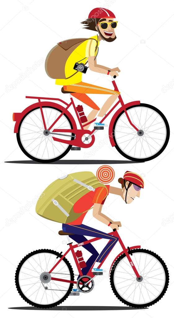 Two cyclists rides by bicycles