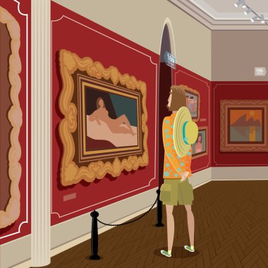 Tourist in picture gallery clipart