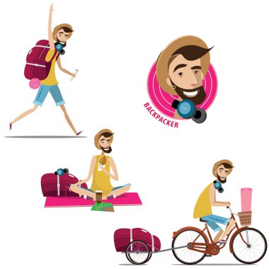 Set of backpackers clipart