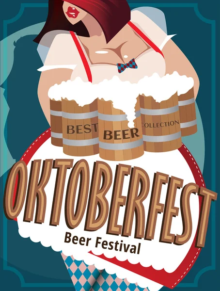 Plakát s ženou na Oktoberfestu — Stockový vektor