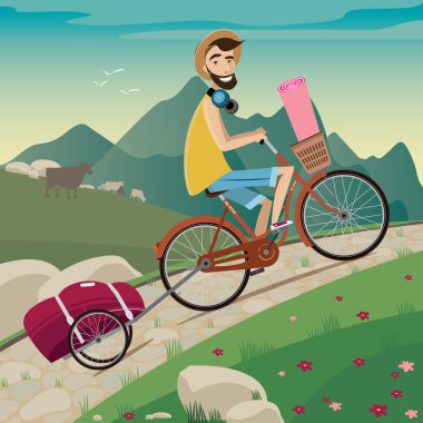 Backpacker dağlarda Bisiklet Turu