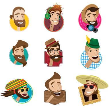 Set of flat icons with men heads clipart