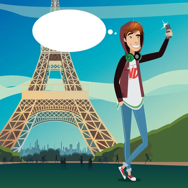 Selfie Torre Eiffel — Vector de stock