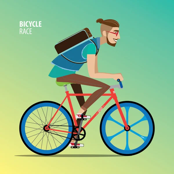 Hombre en una bicicleta de engranaje fijo — Vector de stock