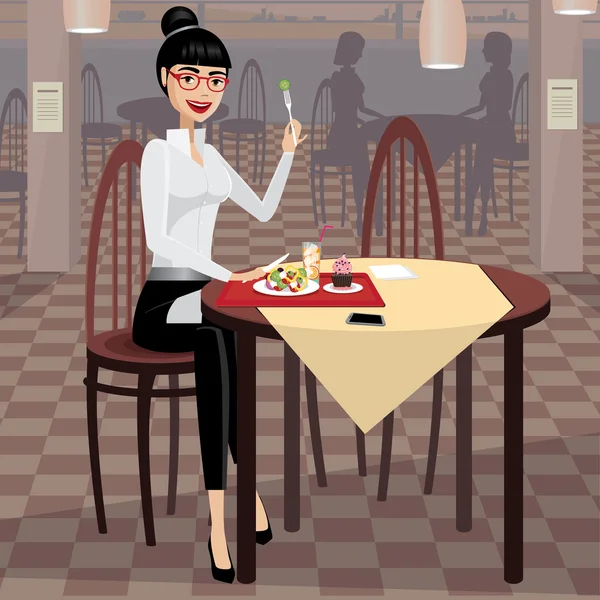 Γυναίκα των επιχειρήσεων το γεύμα στη τραπεζαρία — Διανυσματικό Αρχείο