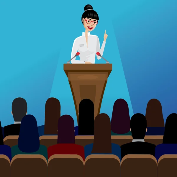 Business woman public speaker on conference — Stock Vector