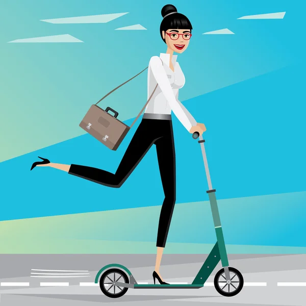 Mujer de negocios monta un scooter — Vector de stock