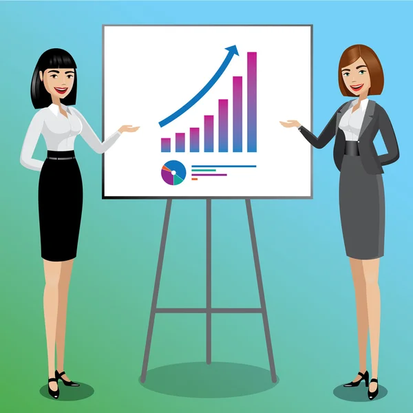 Mujeres de negocios mostrando gráficos — Vector de stock