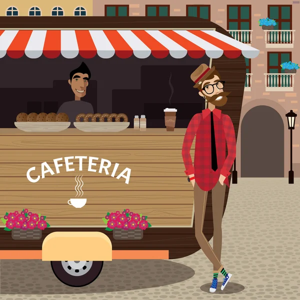 Hipster con puesto de café — Archivo Imágenes Vectoriales