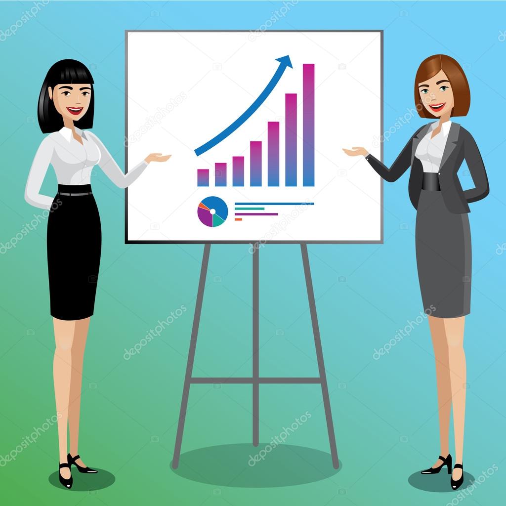 Business women showing graphics