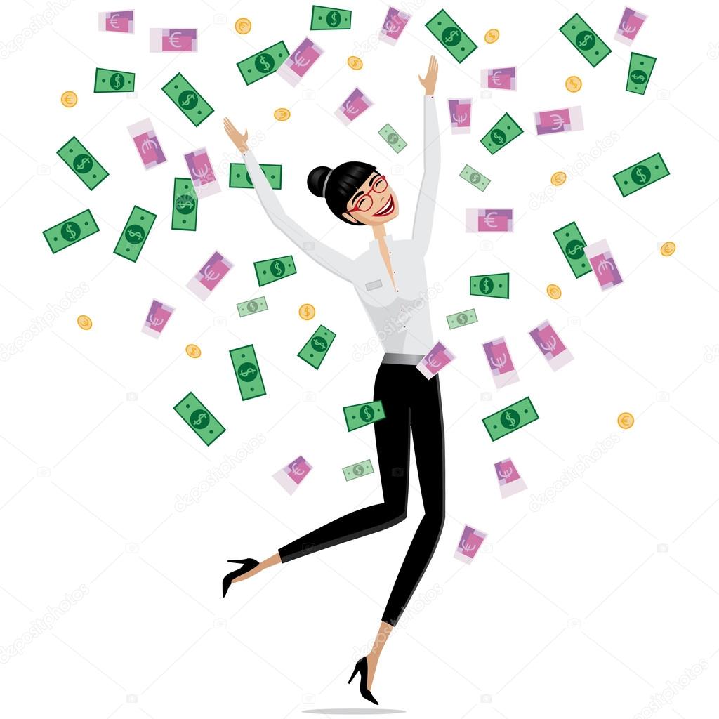 Money falling on business woman