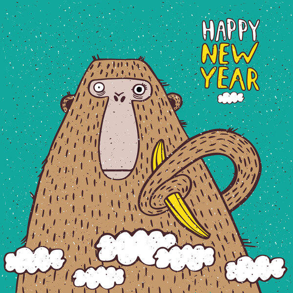 Happy New Year monkey with banana