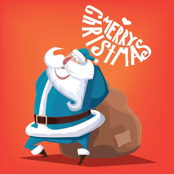 С Рождеством, голубой Санта-Клаус с подарочной сумкой — стоковый вектор