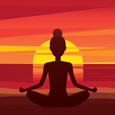 Kumsalda Yoga poz padmasana içinde oturan kadın