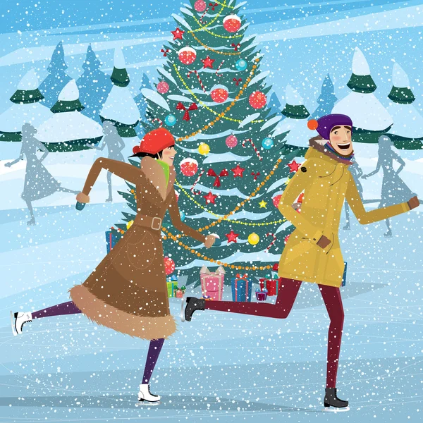 Noël sur patinoire — Image vectorielle