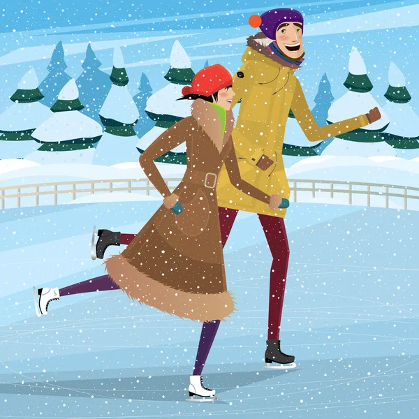 Pareja en pista de hielo privada — Vector de stock