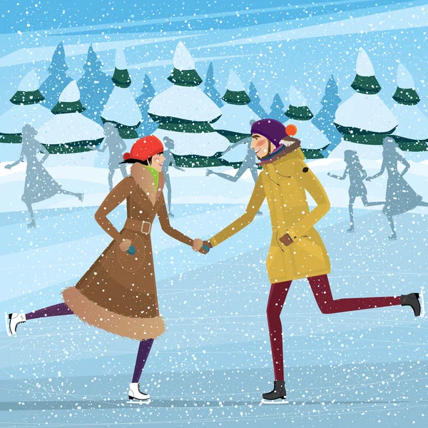 Couple on public ice rink — Stock Vector