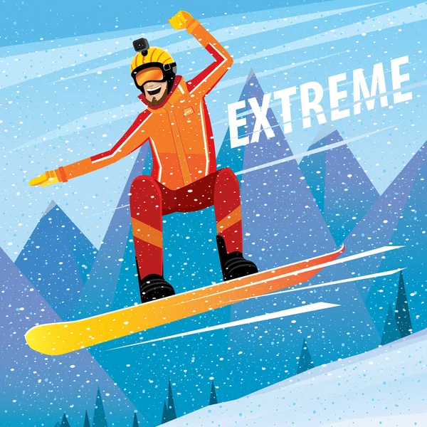 Descida da montanha em um snowboard —  Vetores de Stock