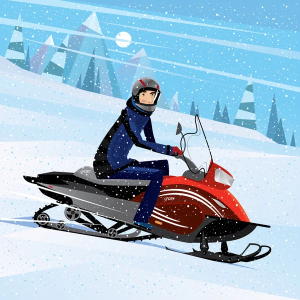 Man riding on a snowmobile — Stock Vector