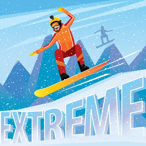 Homem pulando da montanha em um snowboard —  Vetores de Stock