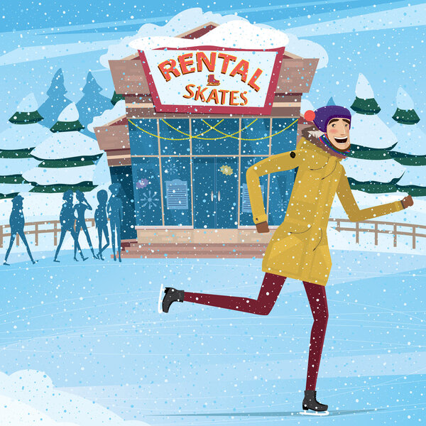 Человек взял напрокат коньки
