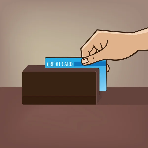 Простягнута рука з кредитною карткою і зчитувачем карток — стоковий вектор