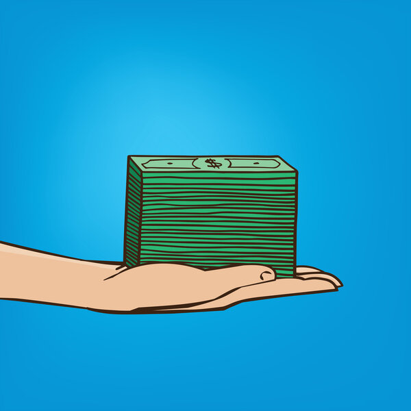 Протянутая рука с пачкой наличных
