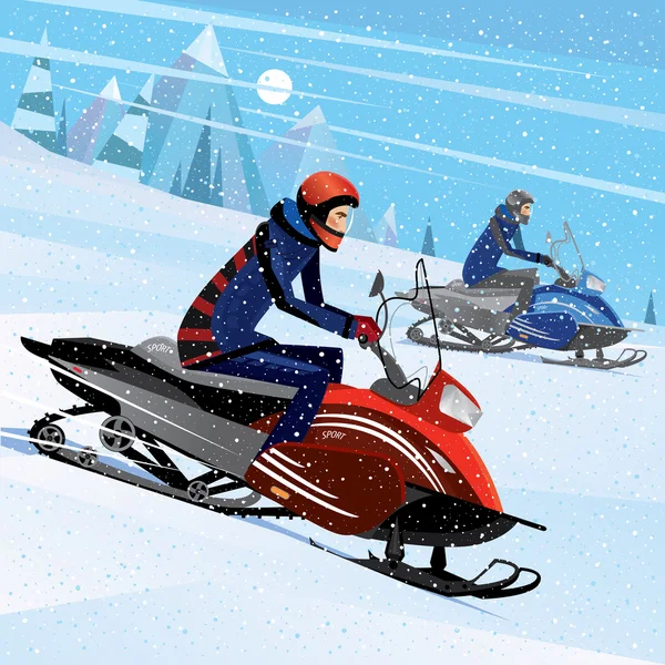 Amigos máquina de nieve carrera — Vector de stock